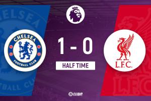 切尔西半场1-0领先利物浦，凯塞多世界波破门，加纳乔禁区内倒地未获判罚引争议