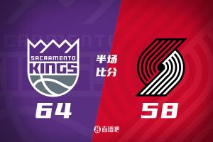 杨瀚森半场2投0中仅得2分2板1盖帽，两队半场犯规次数累计达33次，开拓者半场暂落后国王6分。