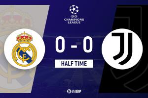 皇马0-0尤文 半场战报：控球率占优七成，阿森西奥关键解围，姆巴佩错失良机