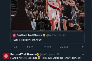 中国力量！开拓者官方连续发布8条推特，盛赞杨瀚森精彩表现